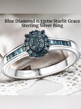 ‼️BEST VALUE‼️ Genuine Blue Diamond .33ctw Starlit Grace Sterling Silver Ring